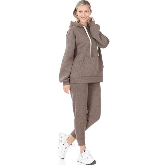 Melange Velboa hoodie & jogger Pants set (Mocha)- XLarge - Picture 3 of 6